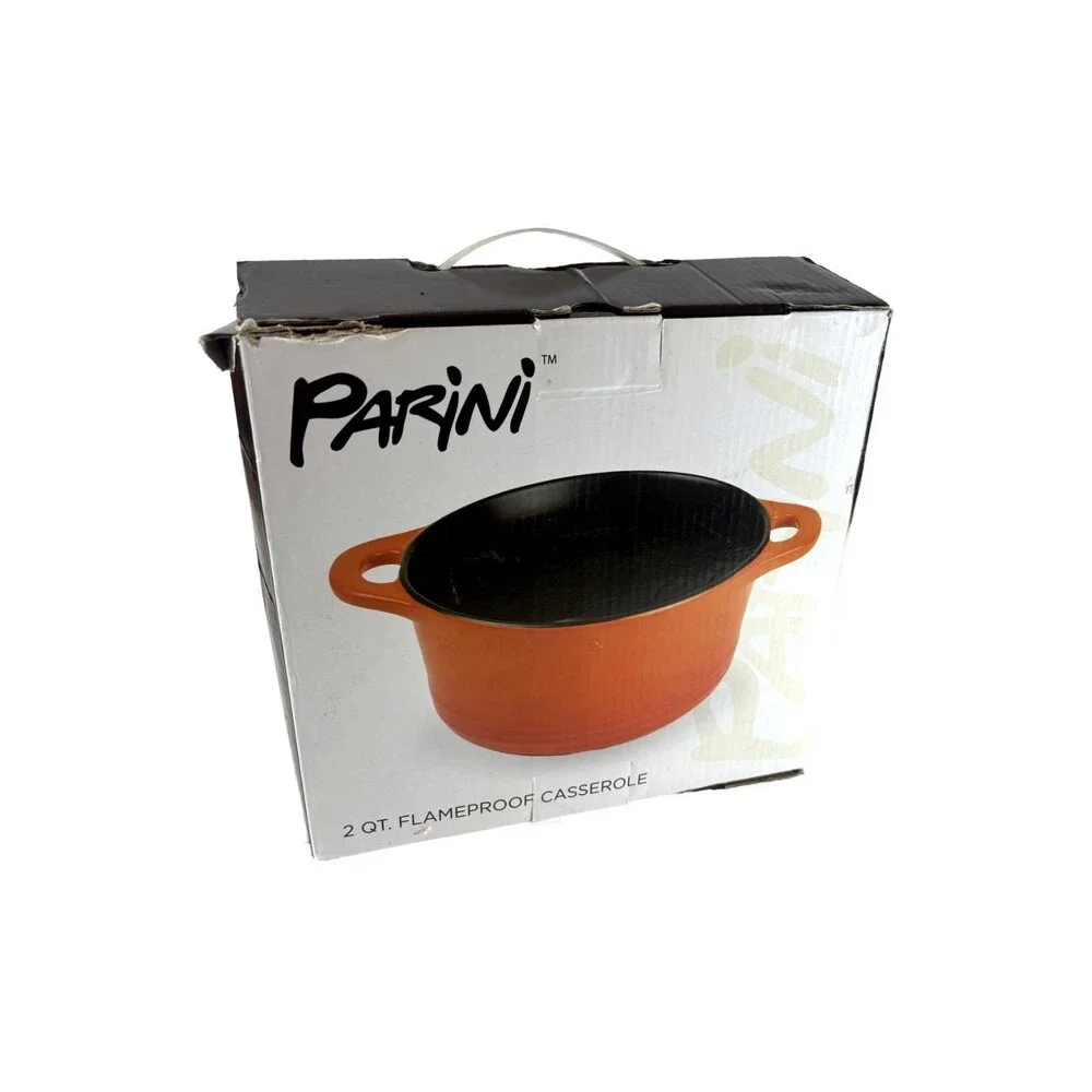 Parini 2 Qt Flameproof Casserole Dish w/ Lid Orange